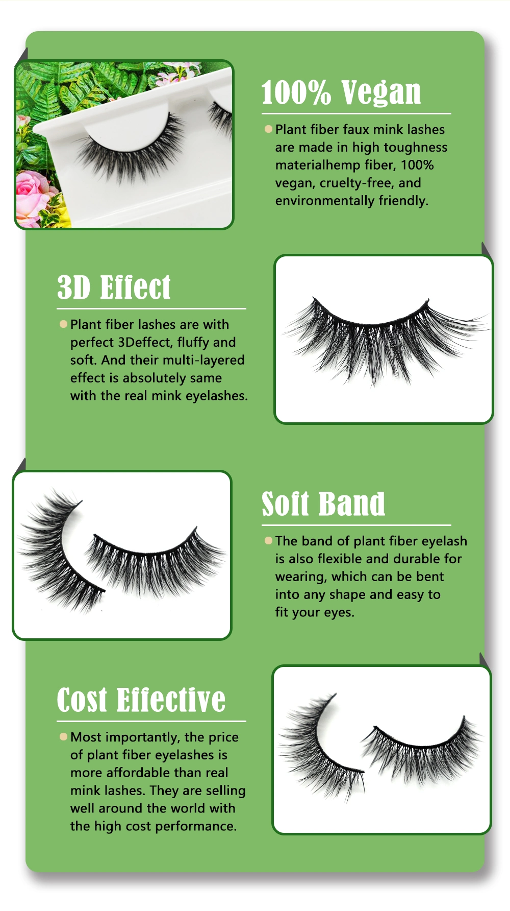 Factory Wholesale Eco Lashes Private Label High Quality Plant Fiber Eyelashes Extension